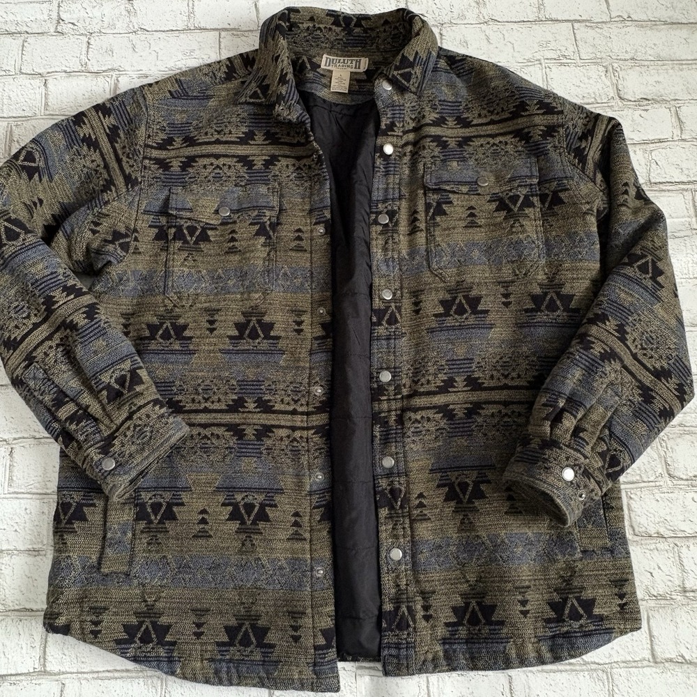 Duluth‎ Trading Co. Tucson Jac Aztec Relaxed Fit Lined Snap Jacket Mens L